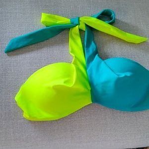 PINK swim top, yellow and green, size Medium. Never worn.